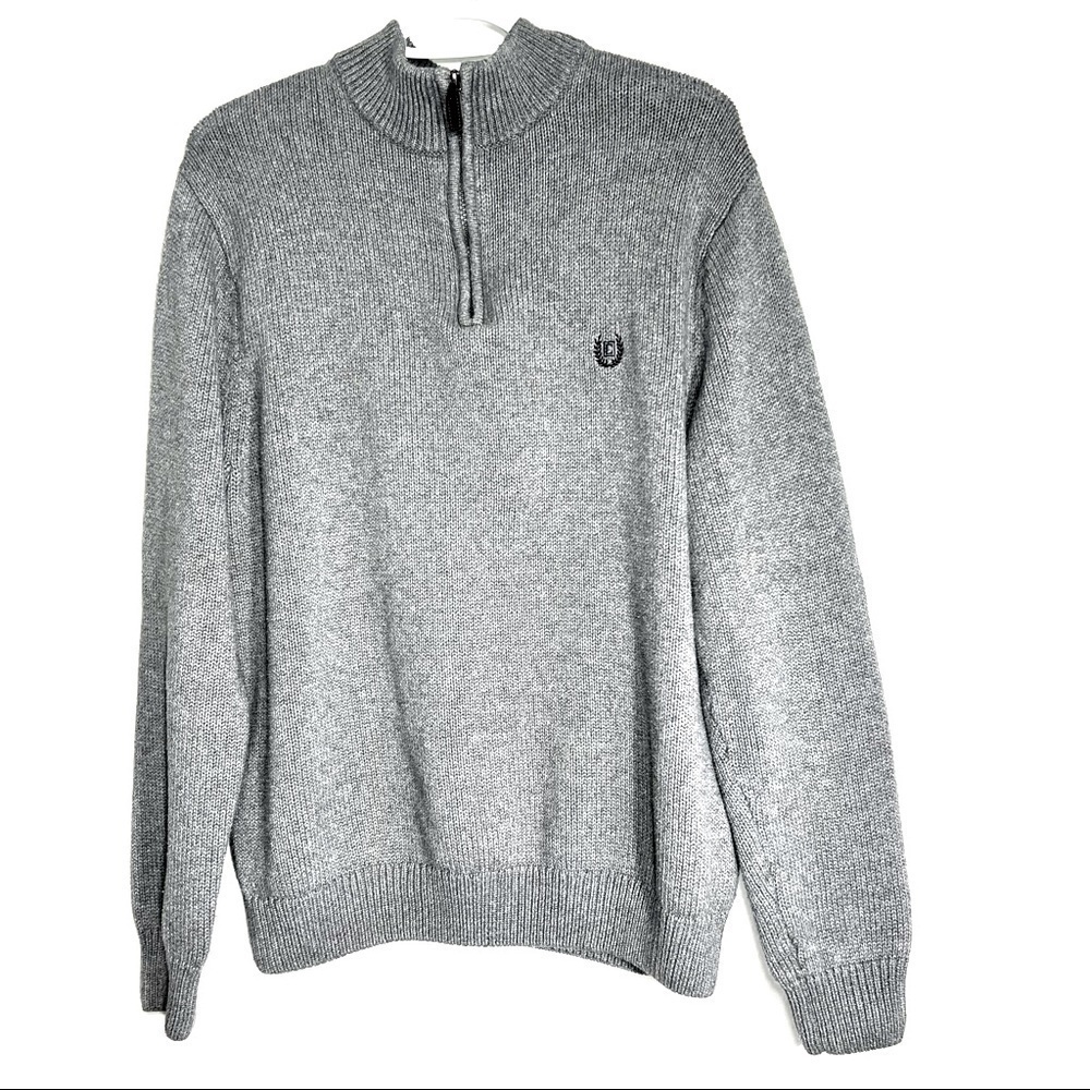 CHAPS Half Zip Gray Cotton Knit Pullover Sweater Large